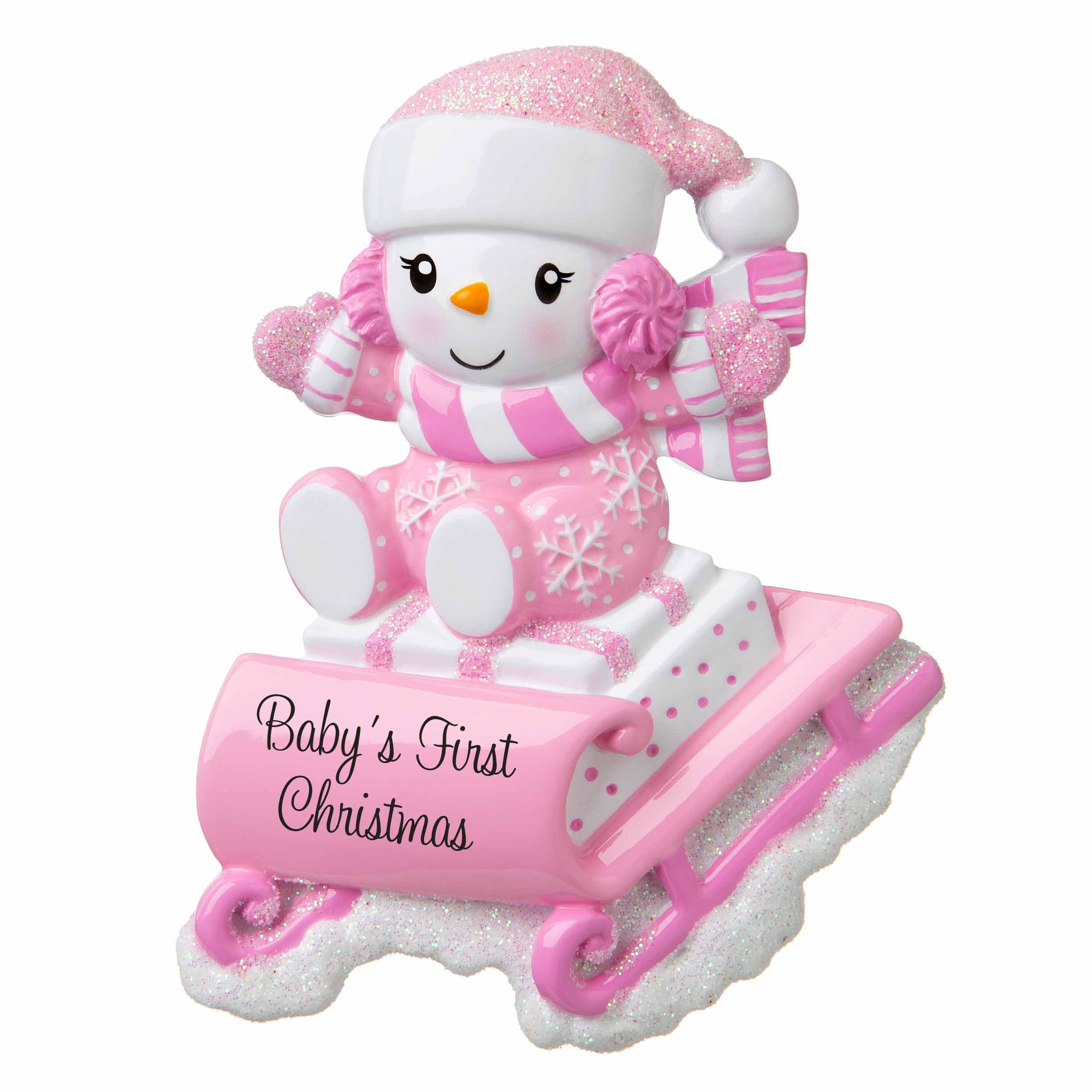 Snowbaby on Sled (Pink) Personalized Christmas Ornament