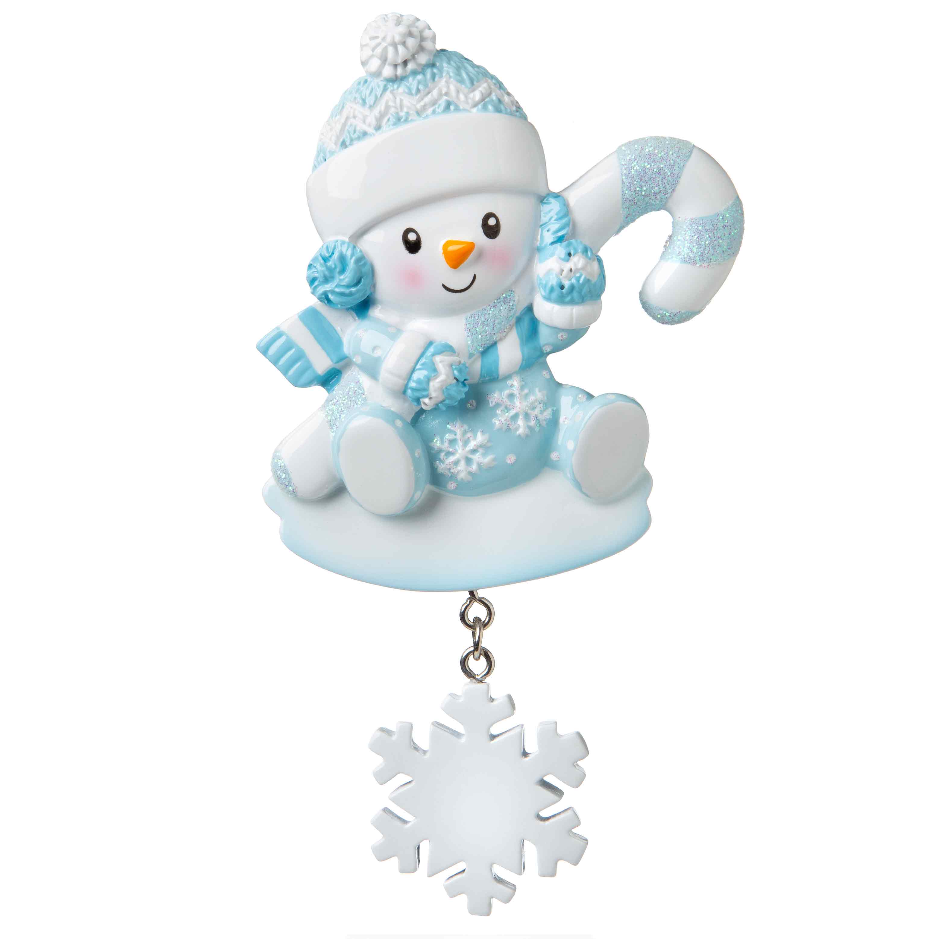 Snowbaby with Candy Cane (Blue) Personalized Christmas Ornament