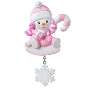 Snowbaby with Candy Cane (Pink) Personalized Christmas Ornament
