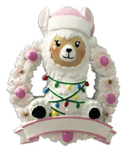 Llama In Wreath (Pink) Personalized Christmas Ornament